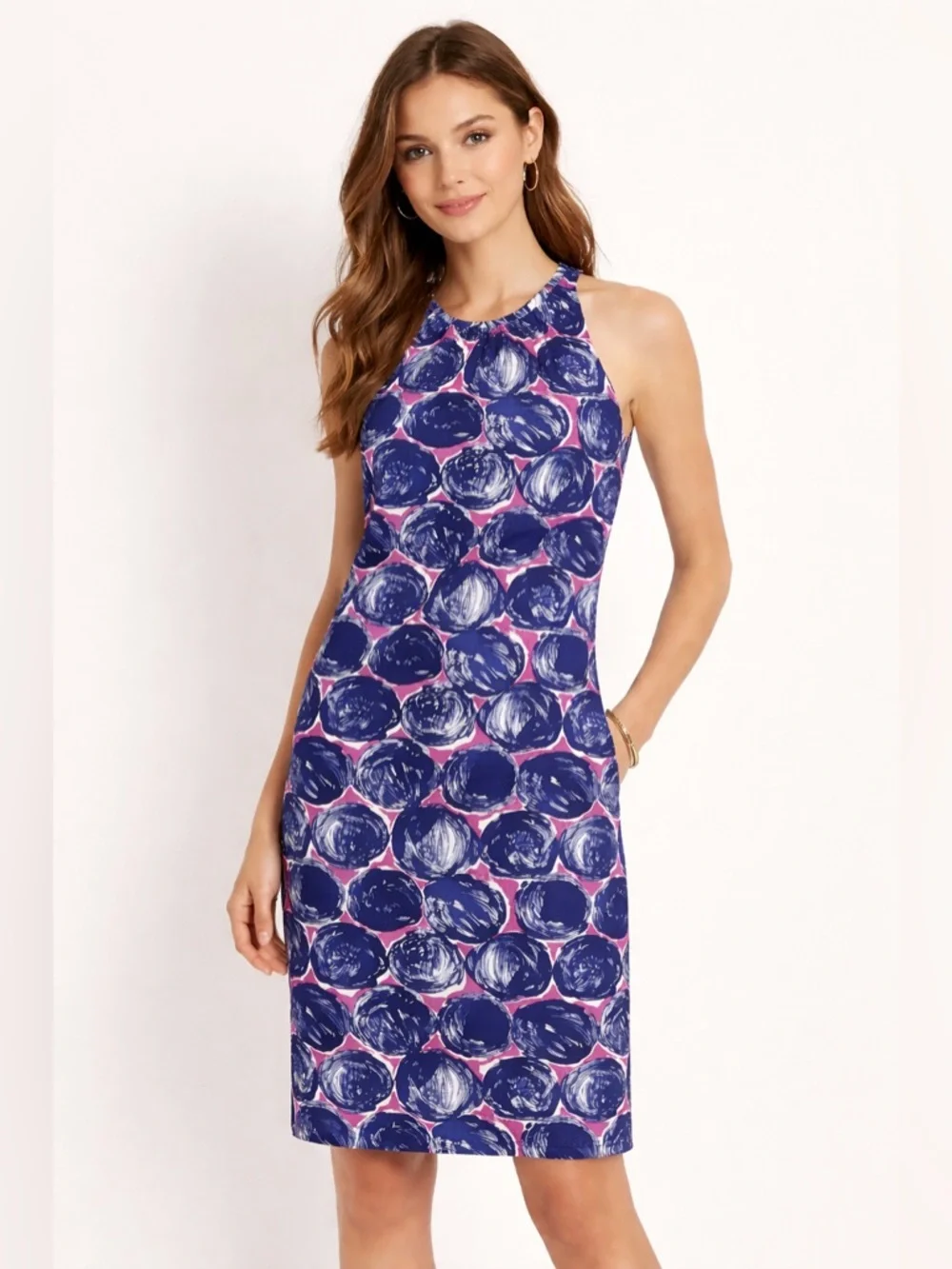 Tory Burch Flinnia blue magenta geo print sleeveless shift dress‎ Sz M